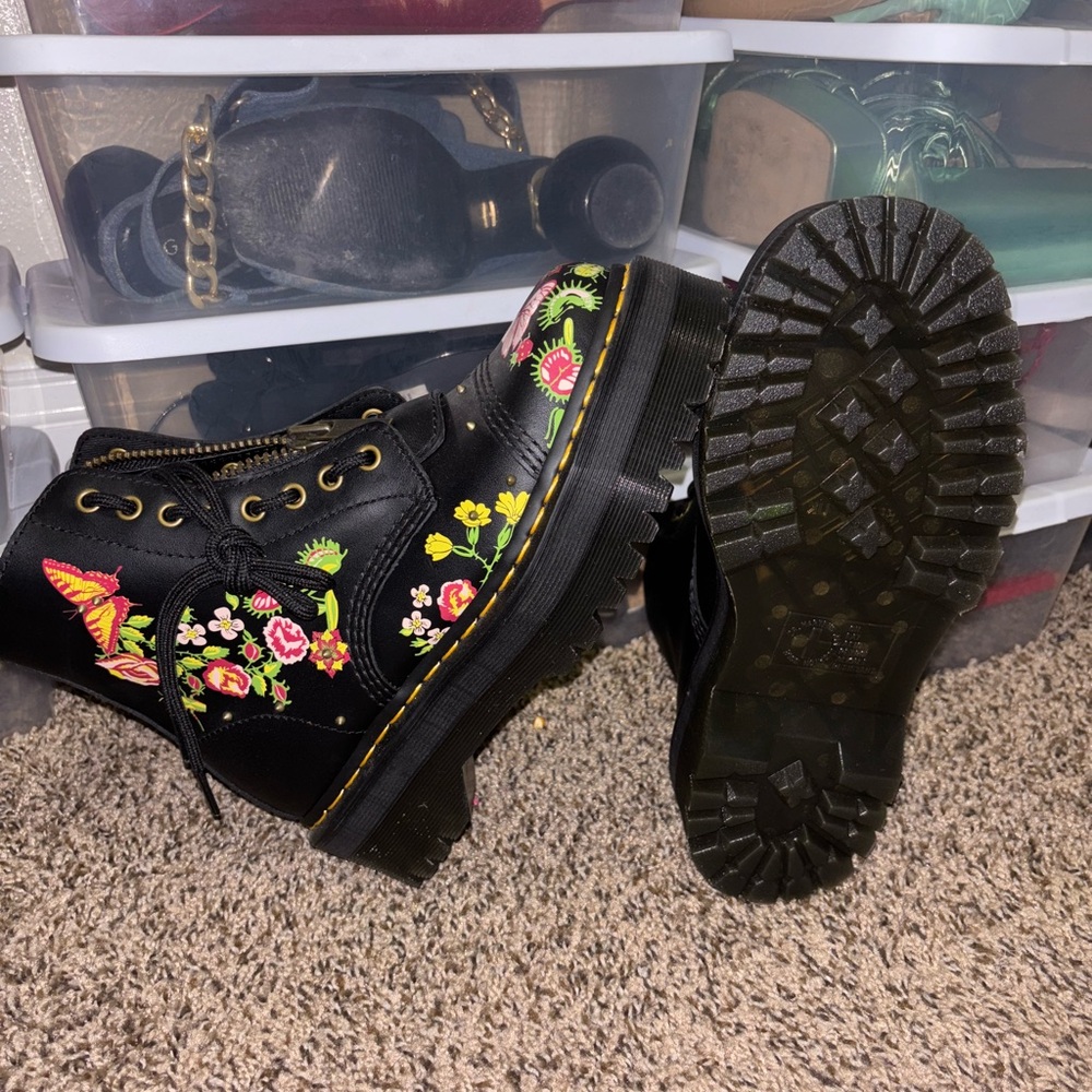 Dr. Martens Black Floral Butterfly Platform Lace-Up Boots - Picture 3 of 5